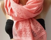 Salmon pink  Lace scarf - Elegant scarf - Classy scarf