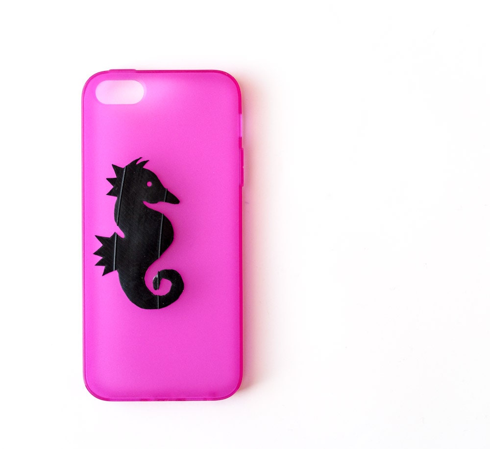 Upcycled Bike Inner Tube Seahorse iPhone 5 case, recycled Pink iPhone 5 cover, DIY Kit or Pre-made