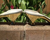 Onex Avant Garde Geometric Shiny White and Gold Strappy Sandals - Size 11