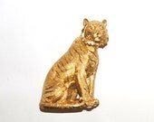 The Elizabeth in Gold- White Faux Taxidermy Table Top Tiger Decoration - Animal Statue - Faux Taxidermy