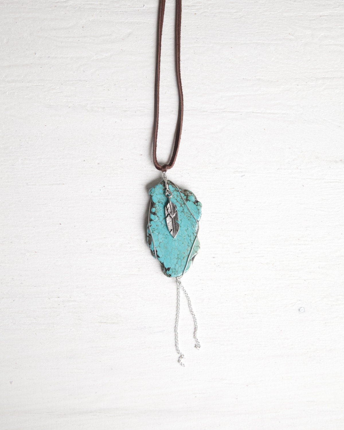 Bohemian Necklace with Wire Wrap Stone - Turquoise - Artisan Jewelry