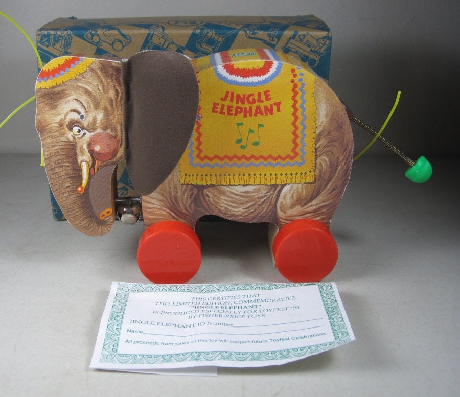 Limited Edition Fisher Price Toy fest Jingle Elephant pull toy, replica of the 1948-1950s Musical Elephant - toyfest