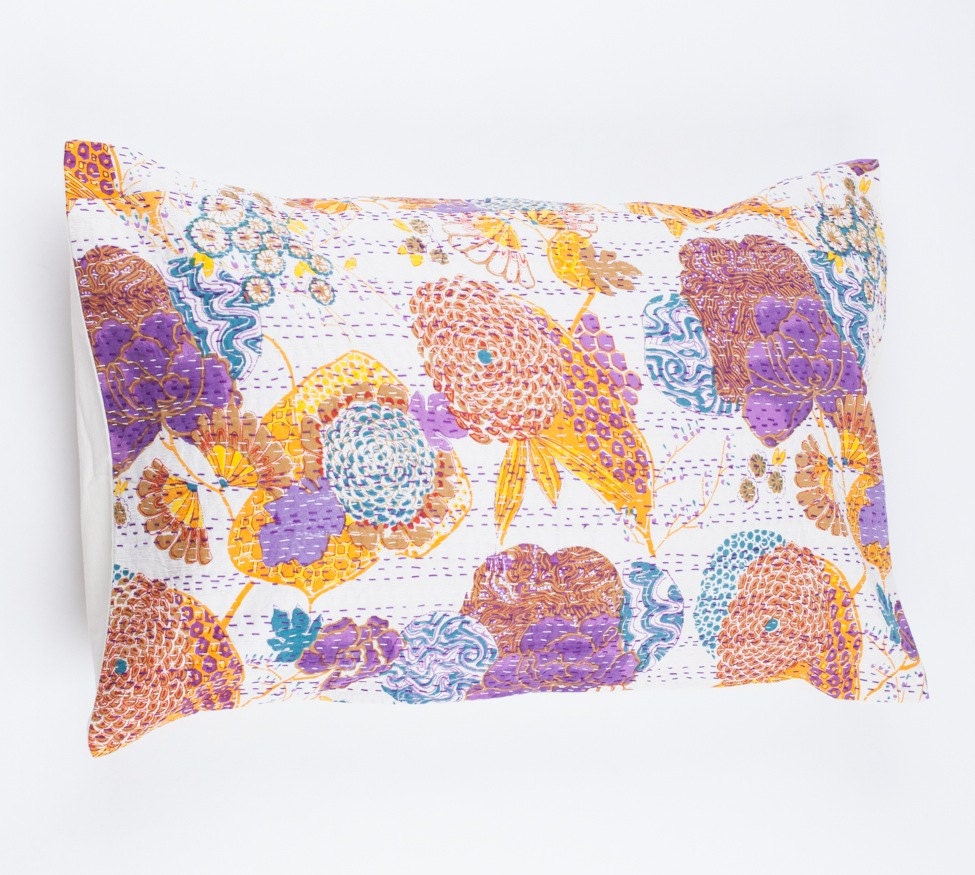 20x30 Sham Pillow Cover - White Purple Floral Pattern