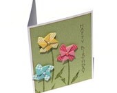 Pinwheel flowers birthday card, pastel floral card, happy birthday note card, green, flower garden birthday wishes