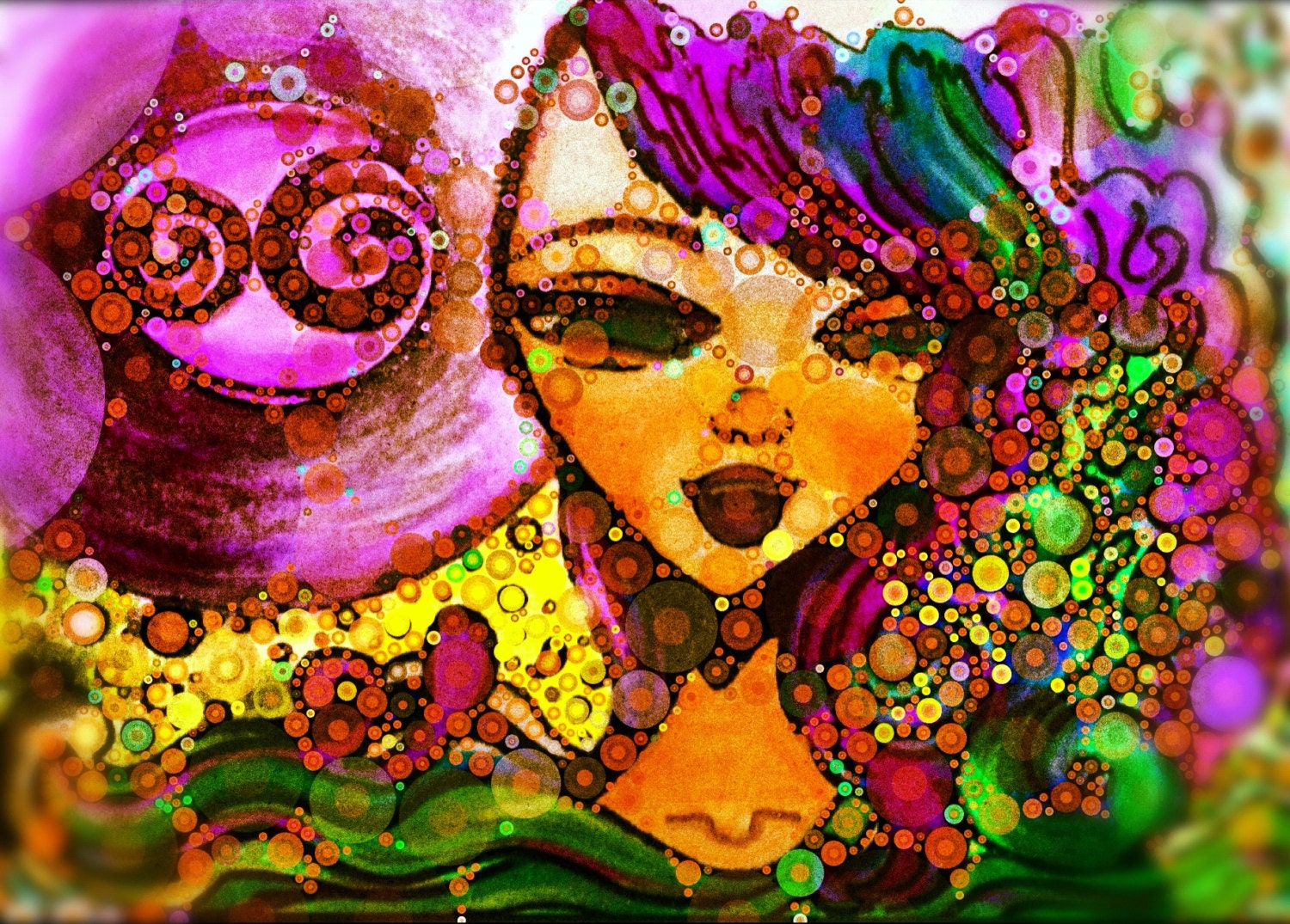 LARGE 18x24 inches - Original Art Print - Psychedelic Moon