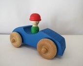 Blue wood racing car