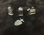 Pewter Metal Doctor Who Dalek, K-9, TARDIS Charms