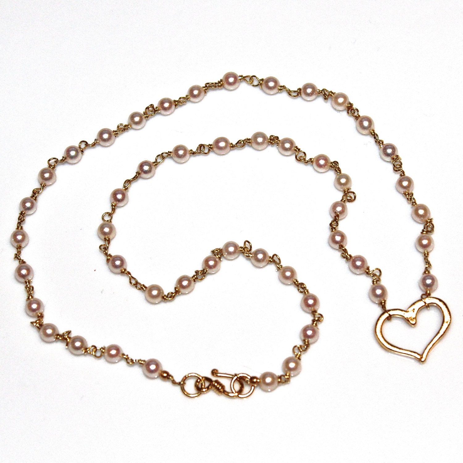 Gold Heart Necklace Freshwater Pearl Necklace Tin Cup Gold Vermeil Summer Jewelry Jewelry
