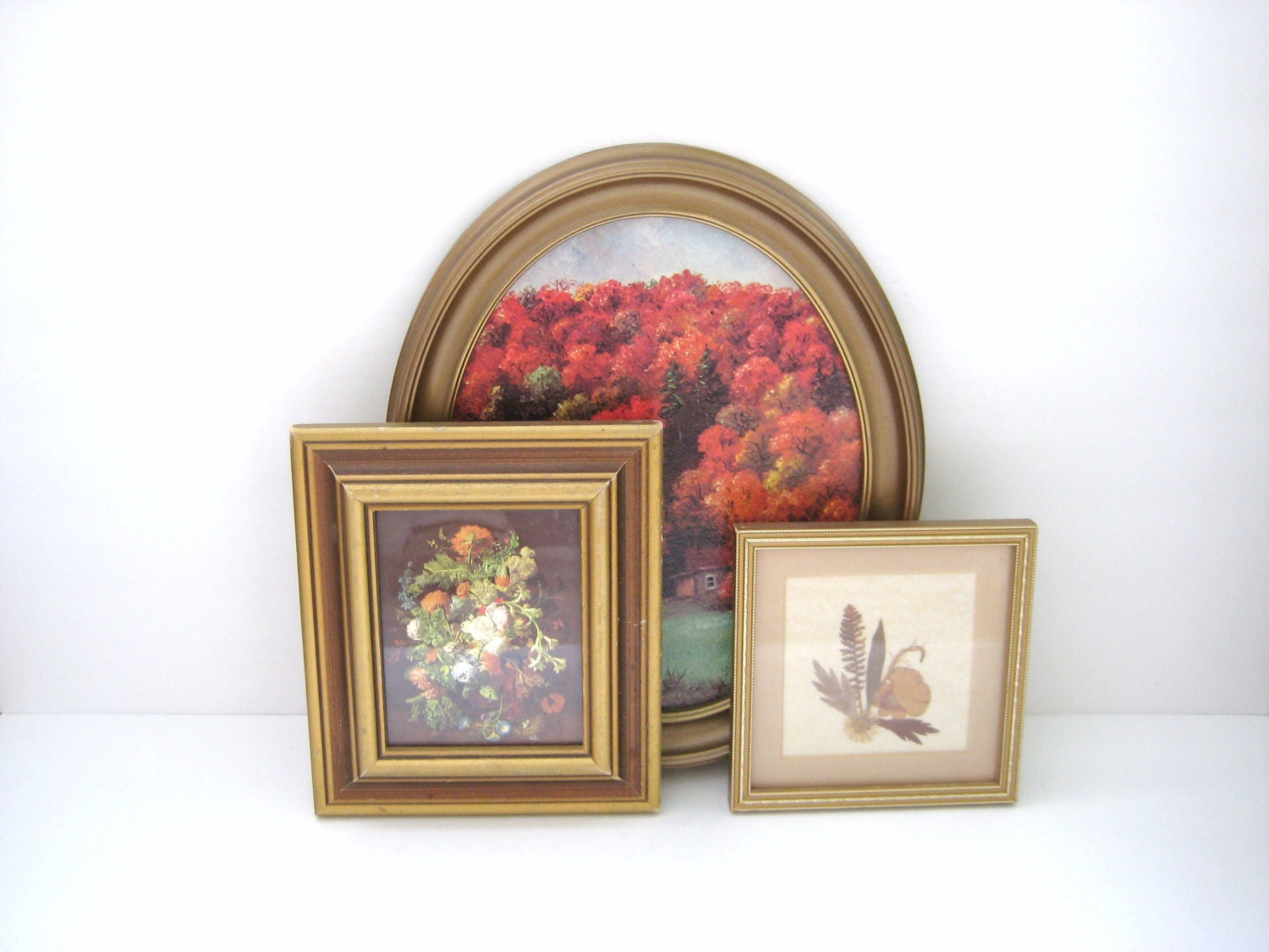 Vintage Art Collection - Gold Frames - Cabin Flowers - Flea Market Chic