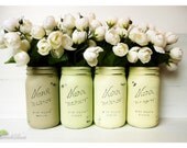 Greens and Yellows SUMMER Wedding and Home Decor - Painted Mason Jars - Vase