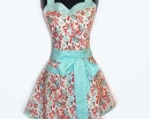Retro 50's 60's colors womens handmade full bib apron sweetheart neckline-one size fits most