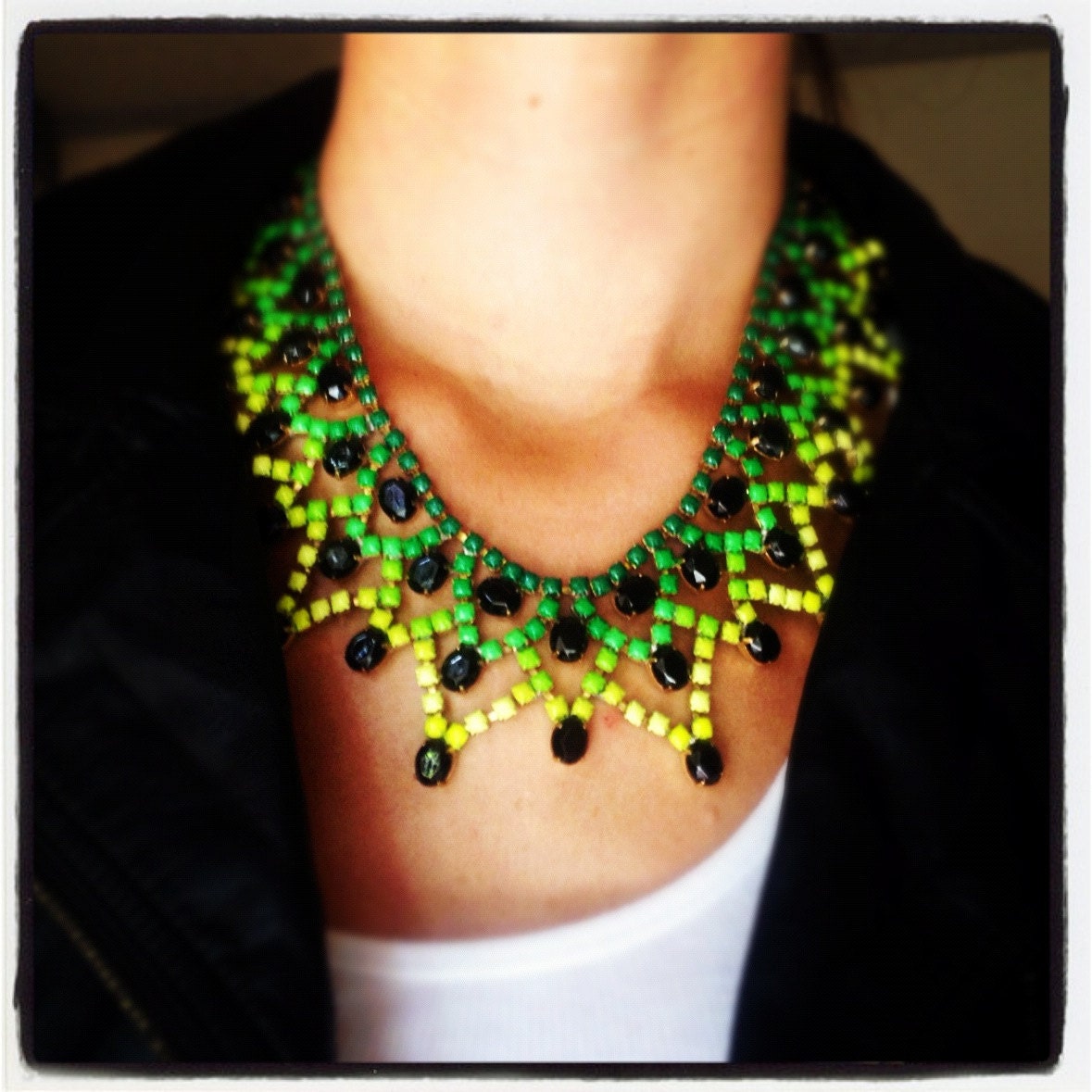 Custom Vintage Hand Painted Rhinestone Statement Necklace - Dannijo look