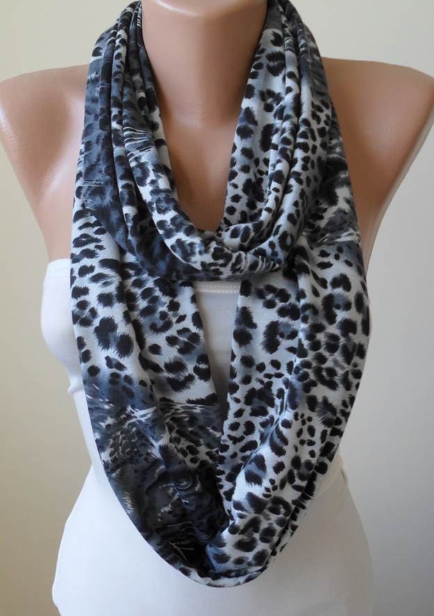 Mother's Day - Gray Leopard Infinity Scarf - Jersey Fabric