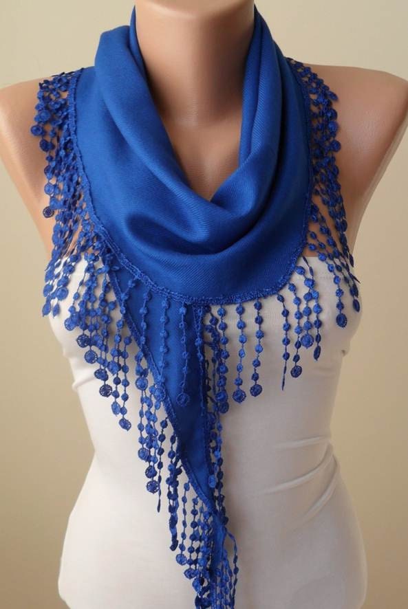 Gift - New Scarf - Trend Scarf - Mother's Day Gift - Royal Blue Pashmina Scarf with Trim Edge