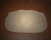 Vintage Ivory Pearl Clutch Belt Pouch Bridal Purse 1920s Flapper