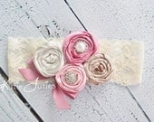 READY TO SHIP- The Pink Ivory Headband- Pink, Ivory, Rosey Mauve, Tan, Flower Girl, Wedding, Birthday, 1st birthday, Pageant photo prop