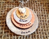 Personalized Mixed Metal 4 Stacked Family Necklace, Stacked Mothers Necklace, grandmother necklace - Hand Stamped Keepsake