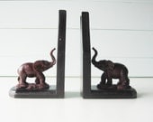 Bookends, Elephant Bookends, Art Deco, Carved Wood, Set of Two