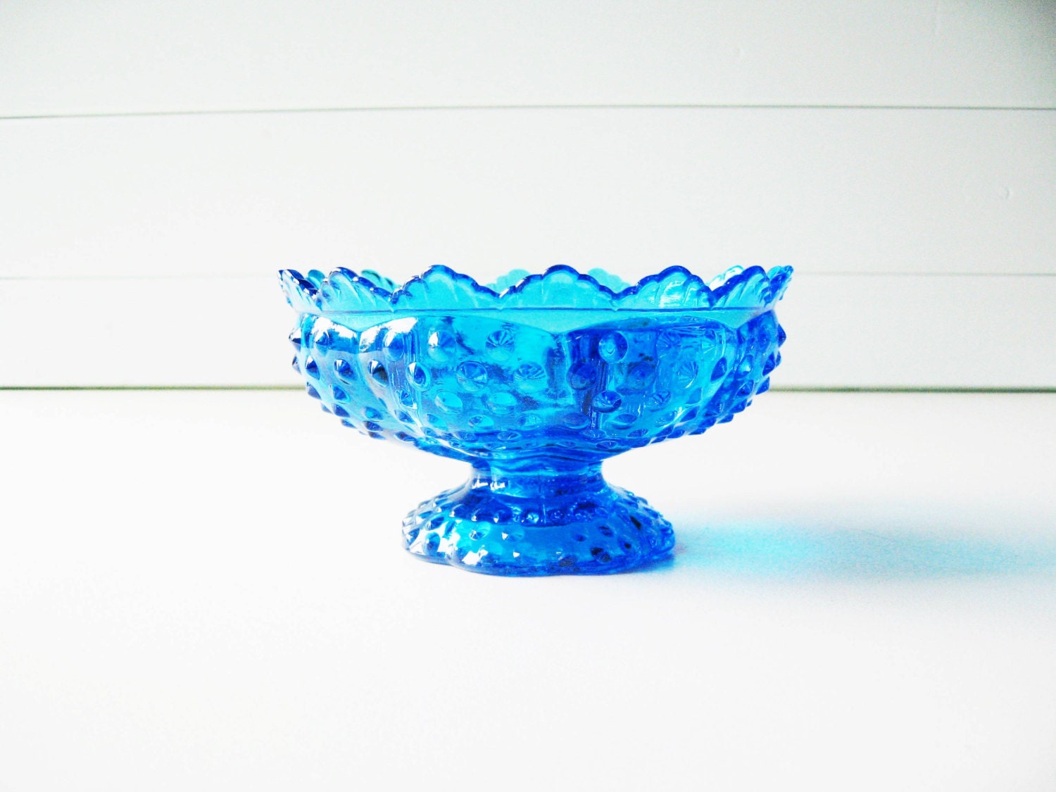 Blue Candle Holder, Wedding Tablesetting, Unique Hobnail Glass