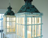 Dual Dining Room Lantern Chandelier Hanging Lights. Rustic Farm with Candles.