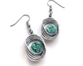 Silver Oval Earrings, Stainless Steel, Light Green Earrings, Birds Nest Jewelry, Customizable Earrings, Anniversary Gift for Her