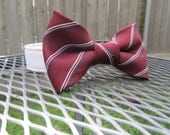Dog collar and Bow Tie - READY To SHIP  Wedding Dark Red/Burgundy and stripes Bowtie with a White Collar -, wedding, bowtie dog collar