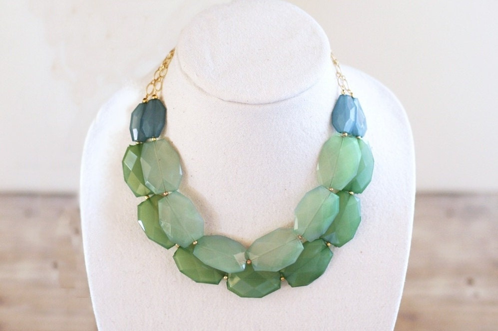 Green, Teal, and Mint Double Strand Statement Necklace