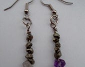 Mix match tails - pyrite earrings with amethyst and quartz tips