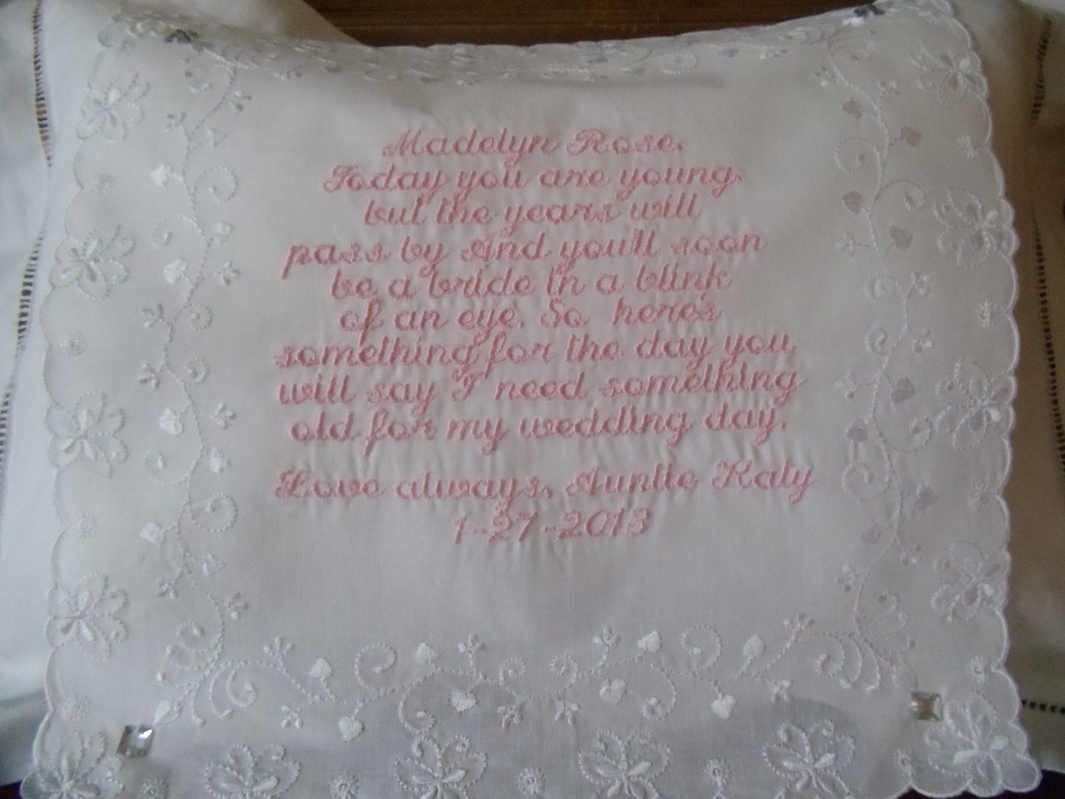 Keepsake Bridal Heart and Butterfly White Embroidered Handkerchief For Girls Birthday, Christening, or Easter