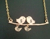 personalized bird and branch necklace,mother's day gift,mom necklace,gold branch necklace,twigs,love bird necklace