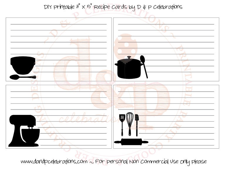 Recipe Book DIY Recipe Cards In Black INSTANT DOWNLOAD Il_570xn