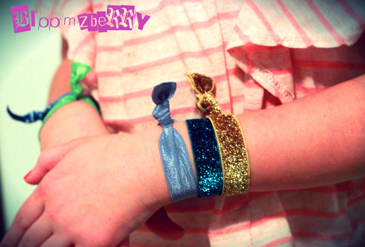 New 6 pcs Elastic Knotted Hair Ties - Assorted Glitter and Plain- You Choose Color  - Toddler to Adult