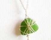 Scottish beach glass necklace wire wrapped green piece of glass