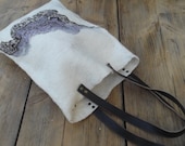 nuno felted white tote bag with genuine leather handle