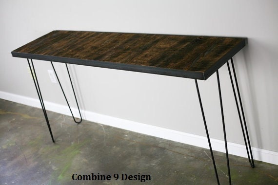 Console/Sofa Table With Reclaimed Wood (Different Wood Avail.) Mid century hairpin legs. modern/urban/vintage.