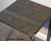 End table or night stand made of reclaimed wood from vintage barge that was destroyed by Japan's Tsunami. Beautiful wood. Interesting.
