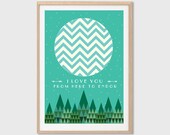 I Love You From Here To Endor Poster : Star Wars Movie 70s Modern Illustration Retro Art Wall Decor Print A3 11 x 16