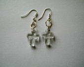 Drop earrings with clear glass cross and silver coloured wires