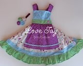 Girls apron dress swing top "Pretty Blue Bird" boutique hand made 6 month to 5T.....Love Tay Boutique