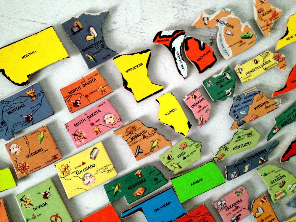 stick it up.....state magnet set of 4 your choice vintage puzzle pieces