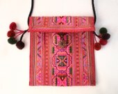 Antique Floral Embroidery Sling Bag, Passport/Wallet/ Kindle/ Tablet/E-reader/Phone/Gadget