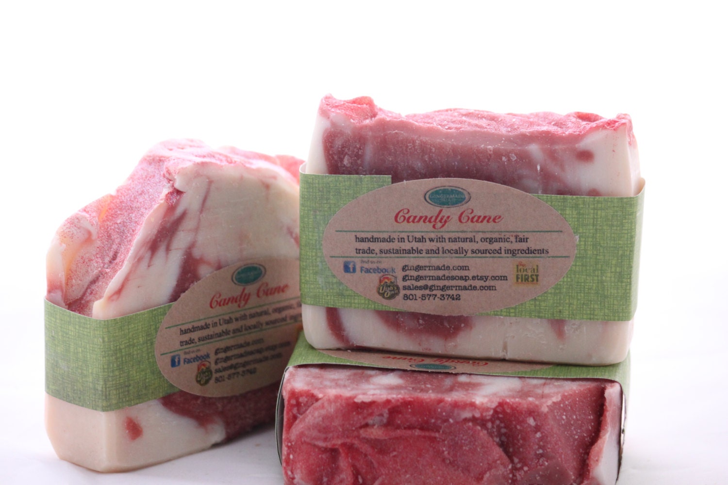 Candy Cane Bar Soap-Seasonal-Essential Oils-Peppermint-Spearmint-Organic Cocoa Butter