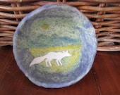 Wool Fiber Art Bowl, Felt Bowl, Needle Felted Fox, Fox Silhouette, Decorative Bowl, Miniature Art