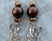 Brown Pearl Scissor Charm Hair Stylist Earrings