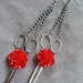 Long Ruby Red Elegant Rose Scissor Charm Hair Stylist Earrings