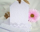 Invitation Doily Lace Note Cards, Embossed Gift Tags, White Tea, Shower, Shabby Chic, Wedding, 10 Card Set without Embossed Envelopes