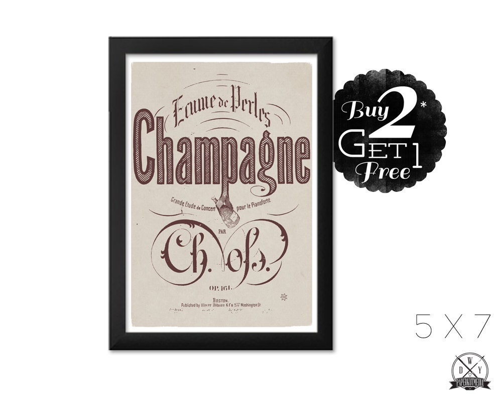 Champagne, 5X7 Vintage French Print, Art Print and Home Decor, Buy 2 Get 1 Free