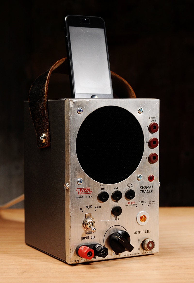 iphone 5 charging station with speaker from vintage radio test equipment