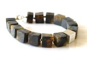 Matte Natural Black Amber Bracelet Cube Sterling Silver and Amber Dreamy Elegant Bracelet Midnight Storm