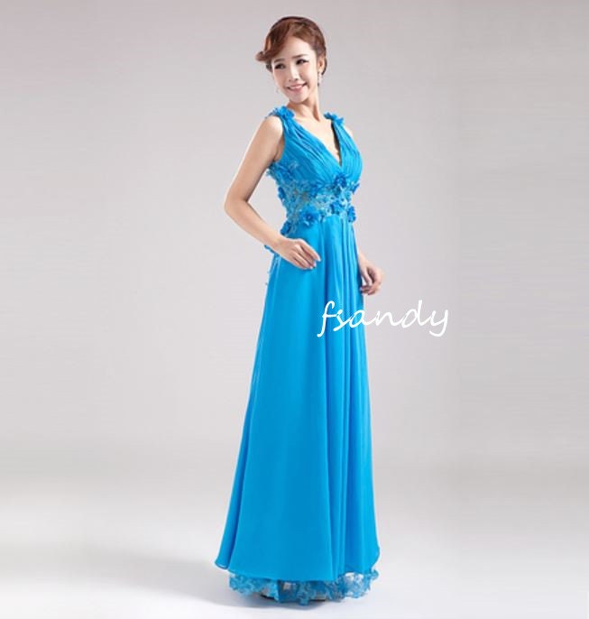 Customized blue chiffon prom dress, evening gown , bridesmaid dress ,party dress